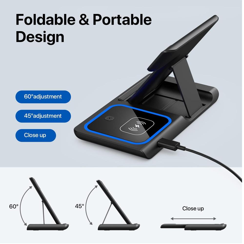 15W 3 in 1 LED Fast Wireless Charger Stand Foldable Charging Station For IPhone17-11 Apple Watch 9 8 7 6 5 Airpods Pro 4