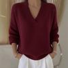 2025 Knitted V-neck Loose Sweater Autumn and Winter New Solid Color Casual Fashion Women's Sweater