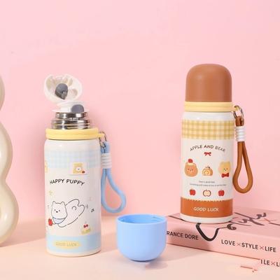 600ML New Cute Cartoon Thermal Cup Large Capacity Stainless Steel Water Cup Portable Fall Prevention Insulated Water Bottle