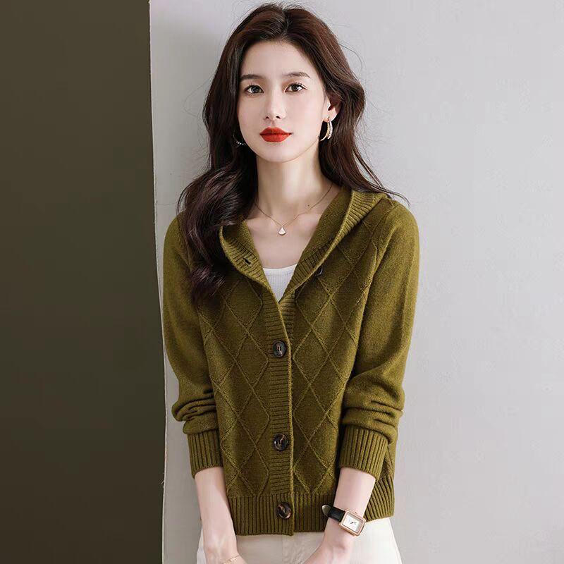 Hooded Knitted Cardigan Women's Autumn Clothing New Loose Casual Outer Sweater Hooded Small Coat
