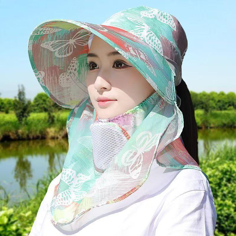 Summer sun protection hat for women, face mask, sun hat, face covering, UV protection, outdoor cycling wide-brimmed hat
