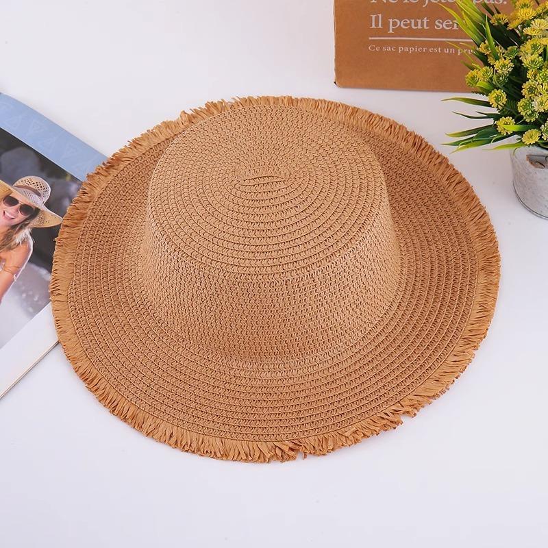 Straw Hat Embryo Summer Shade Sunscreen Hat Team Building Activity Flat Brim Hat Burr Edge Woven Basin Hat