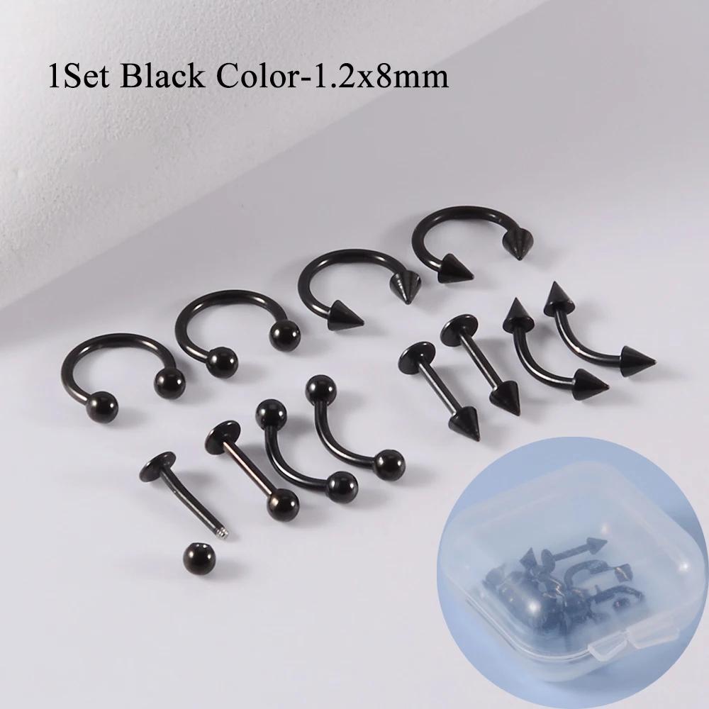 12pcs/Set Surgical Steel Silver Gold Plated Black Rainbow Ear Nose Eyebrow Labret Basic Piercing Jewelry Set 8mm