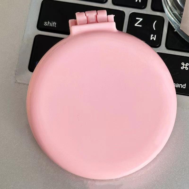 Pink Round Folding Comb With Mirror Portable Bow Decor Anti Static Pocket Hair Brush Cartoon Princess Style Handle Comb Girl