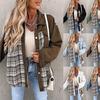 Chaqueta Camisa de Mezclilla Talla Grande, Camisa a Cuadros de Manga Larga con Botones para Mujer, Top Casual Oversize para Otoño Invierno