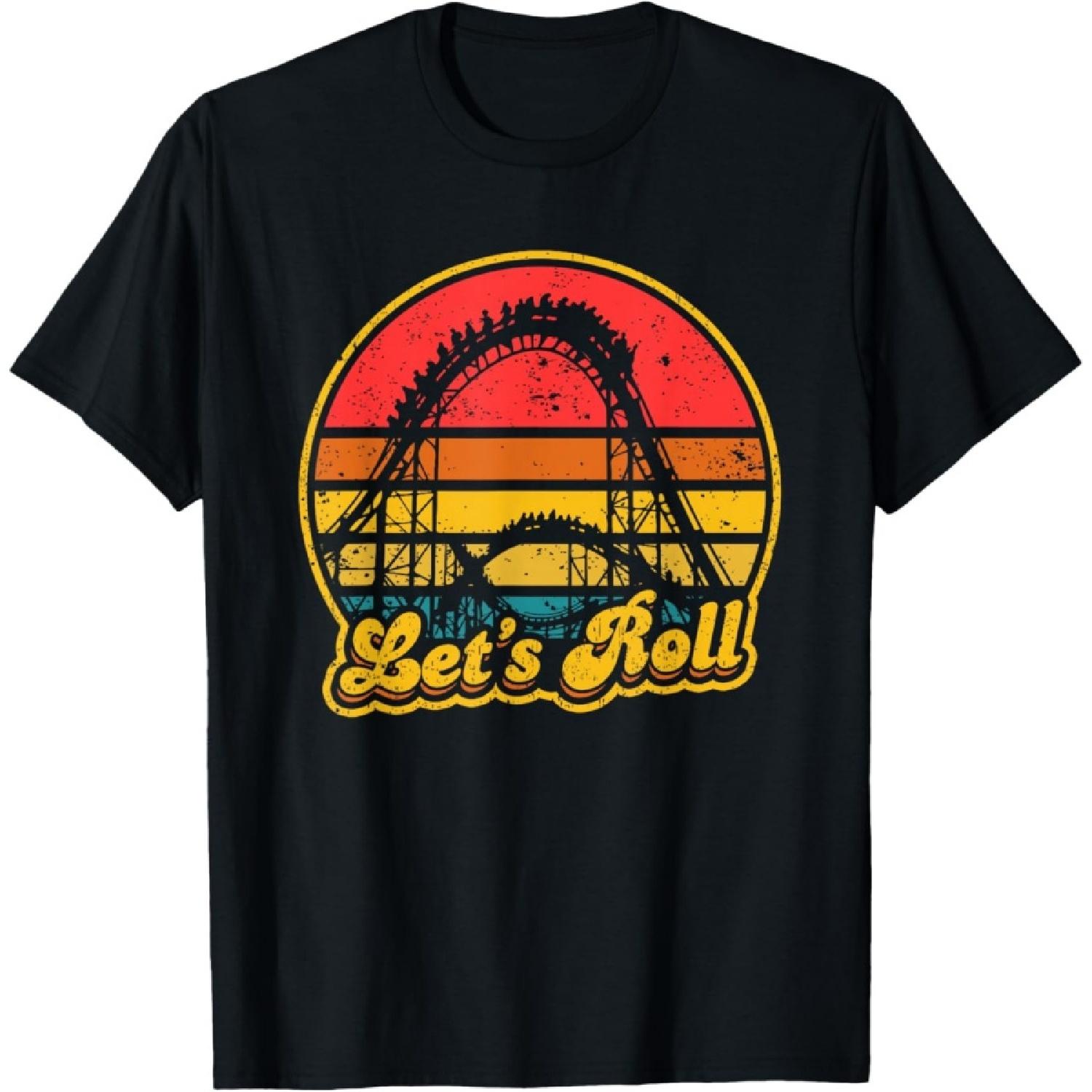 Roller Coaster Lets Roll Thrillseeker Amusement Theme Park T-Shirt S