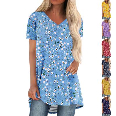 Ladies Short Sleeve Pleated Loose Tops Plus Size Casual Tops V Neck Short Sleeves Casual Summer T Shirts Ladies Tops T Shirts Shirts