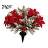 Red Poinsettia Stakes 17Pcs Christmas Stems, Artificial with Frosted Pine Branches Reusable Holiday Floral Berries, Faux Winter Picks for Outdoor Yard