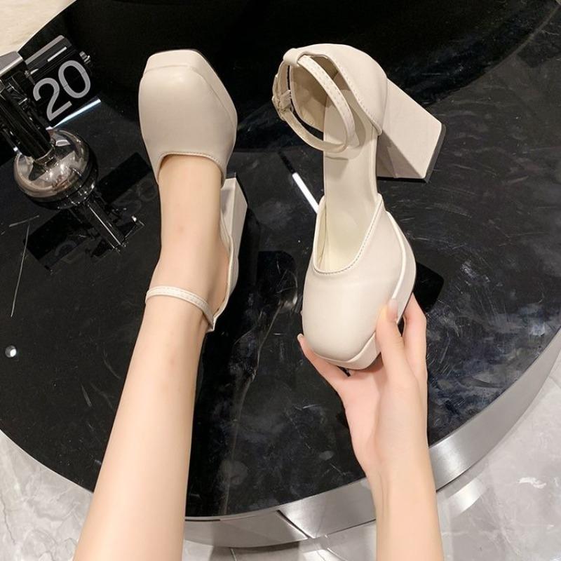Fashion Thick-heeled High-heeled Shoes for Women Spring and Summer New Style Waterproof Platform Simple Black Thick-soled Elegant Shoes