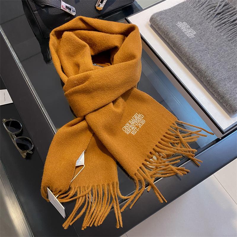 Korean Style Basic Wool Scarf  Solid Color Embroidered and Fringed Men's and Women's Scarves