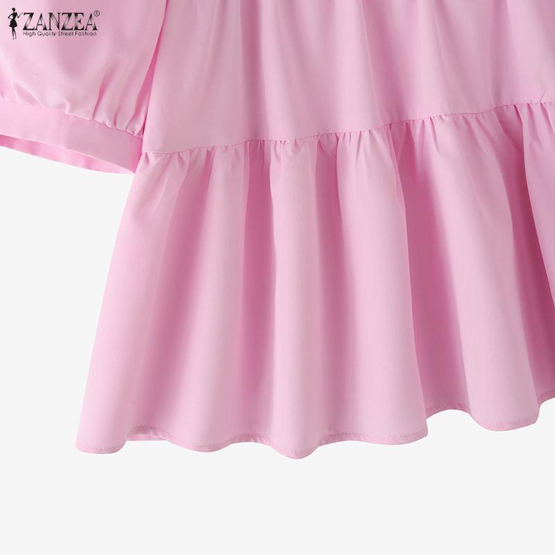 ZANZEA Lässige Bluse mit Rundhalsausschnitt, einfarbig, locker und kurzärmelig für Damen