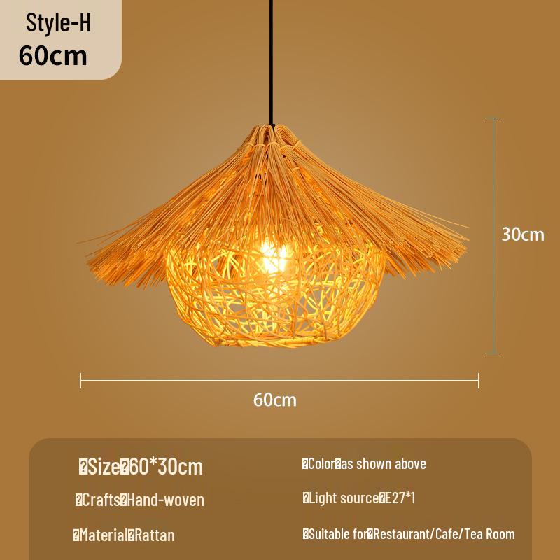Bamboo Woven Lantern Light for Chinese Restaurant or Teahouse - Rattan Straw Hat Pendant Light