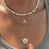 Layered Alloy Chain Necklace With Smile Face And Evil Eye Design For Ladies