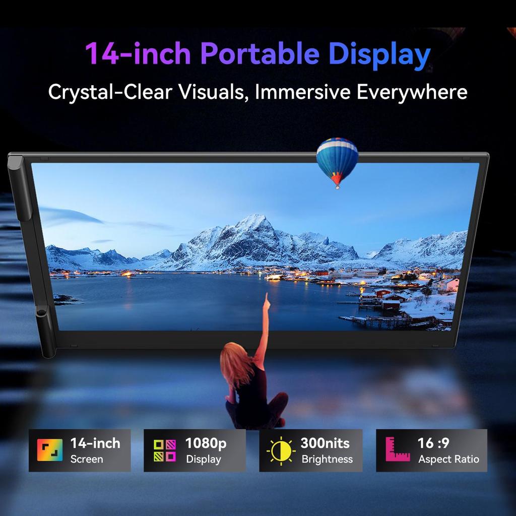 Blackview SCM6 Monitor portabil pentru computer de 14 inch USB-C FHD 1080P monitor portabil IPS 60Hz monitor extern