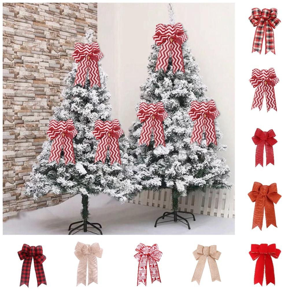 Christmas Tree Accessories Red Velvet Striped Bow Festive Decoration