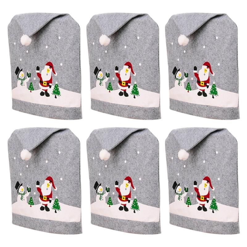 Christmas Dining Room Chair Back CoversGray Santa Hat Chair Slipcovers For Holiday Wedding Home Decoration Dropshipping