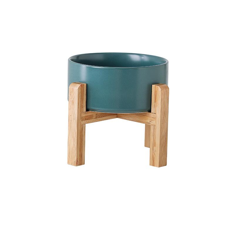 Ceramic Salad & Noodle Bowl Set with Wooden Stand - Black