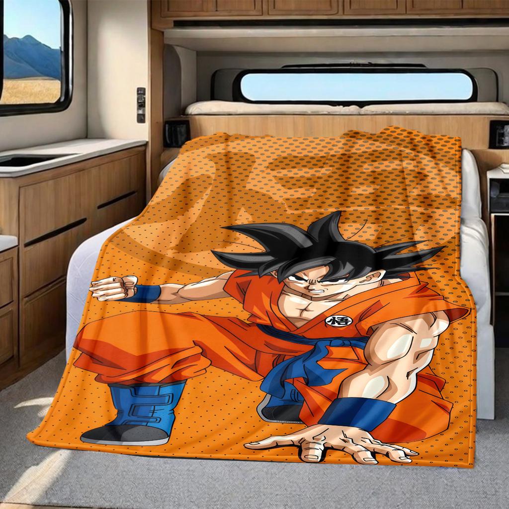 1PC Son Goku  Print Flannel Blanket, High Quality All Seasons, Home Decor, Warmth and Comfort, Perfect for Christmas Gifts