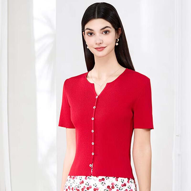 JESSIE Slim Fit Short Sleeve V-Neck Knit Top