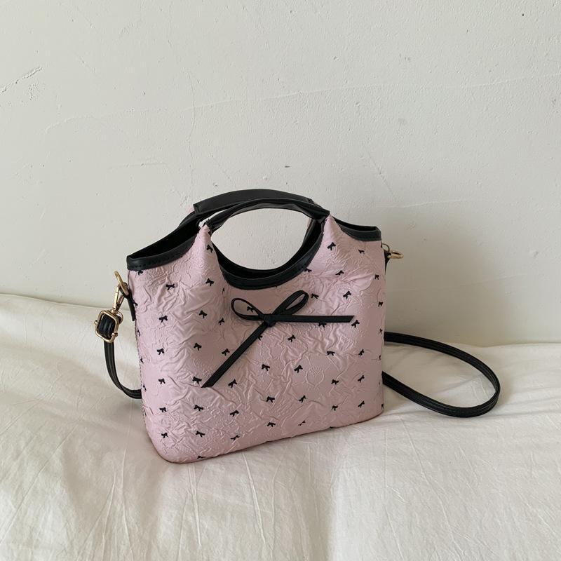Bow Hand Bag Women's New Girl Versatile Bucket Shoulder Bag Fashion Casual Messenger Bag