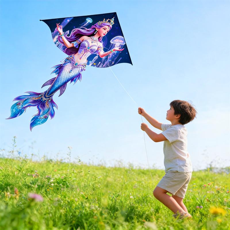 Mermaid Kite Large Cartoon Mermaid Tail Kite Easy To Fly For Adults Kids Beach Park Outdoor Activities Family Trips