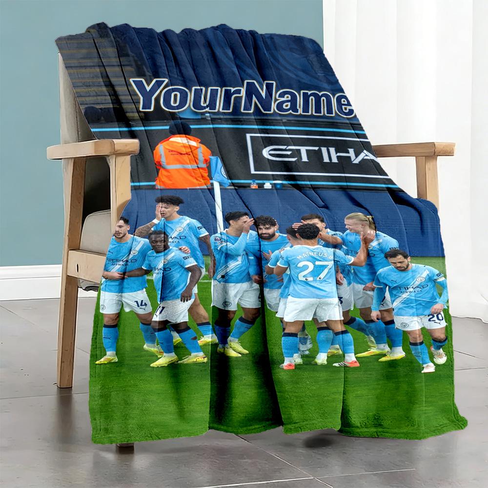 Manchester City Customize Your Name Blanket Lightweight Customizable Blanket Ultra-Soft Suitable for Bedding Picnics Office Chair Office All-Season Us