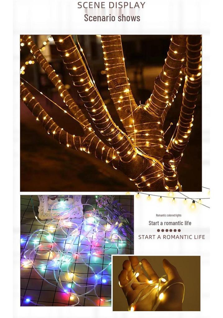 LED Solar Waterproof Cord Light for Outdoor Camping - High Brightness, Low Voltage, Starry Sky Effect, Super Bright, Colorful Wrap for Trees and Tents