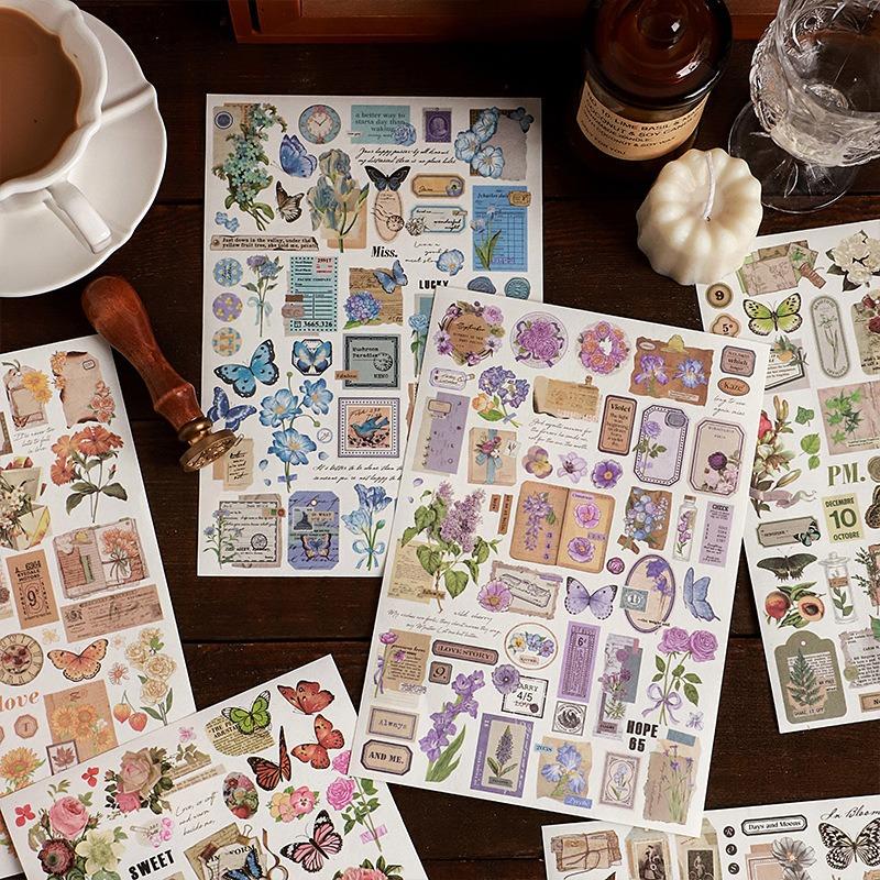 Vintage Butterfly Floral Washi Paper Stickers For Hand Account Scrapbooking Decoration