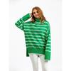 Women's Autumn and Winter Knitwear Pullover Contrasting Striped Turtleneck Sweater Is Loose and Casual