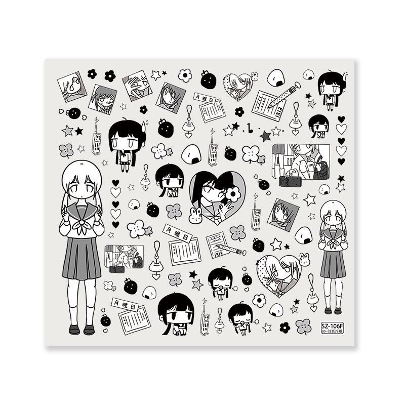 

Sky New Manga Image Stickers - DIY Journal Black & White Line Art for Notebook Decoration 12*13cm