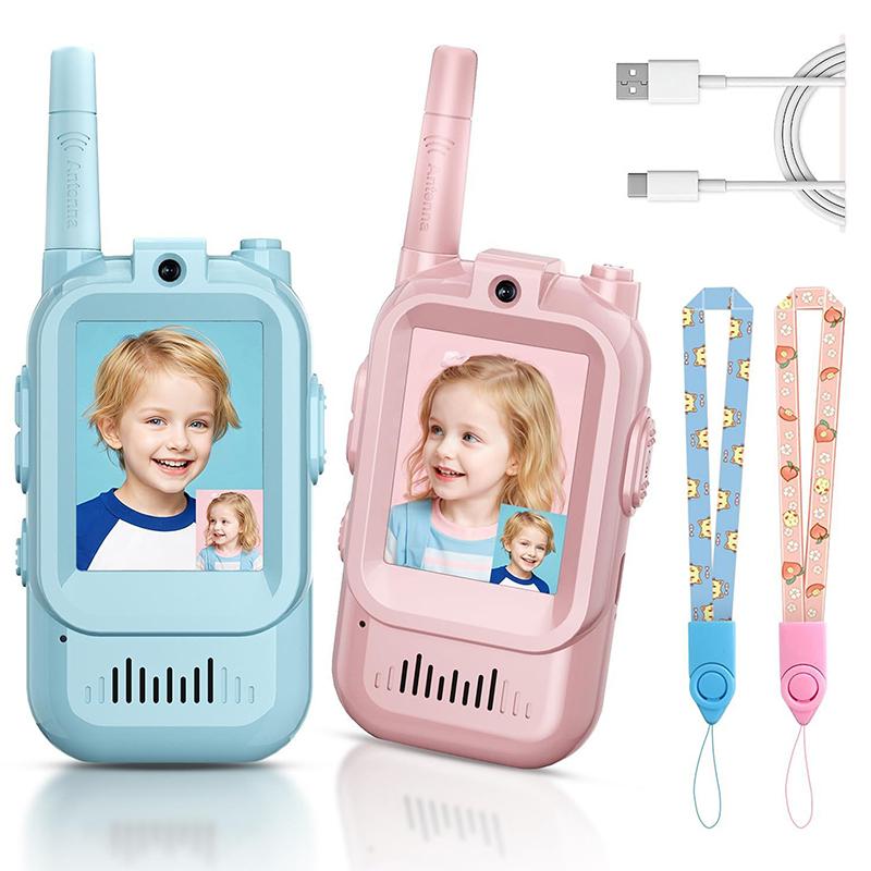 2Pcs Video Walkie Talkies For Kids Rechargeable With Screen Display And Voice Effects Long Range Outdoor Toys Birthday Gifts