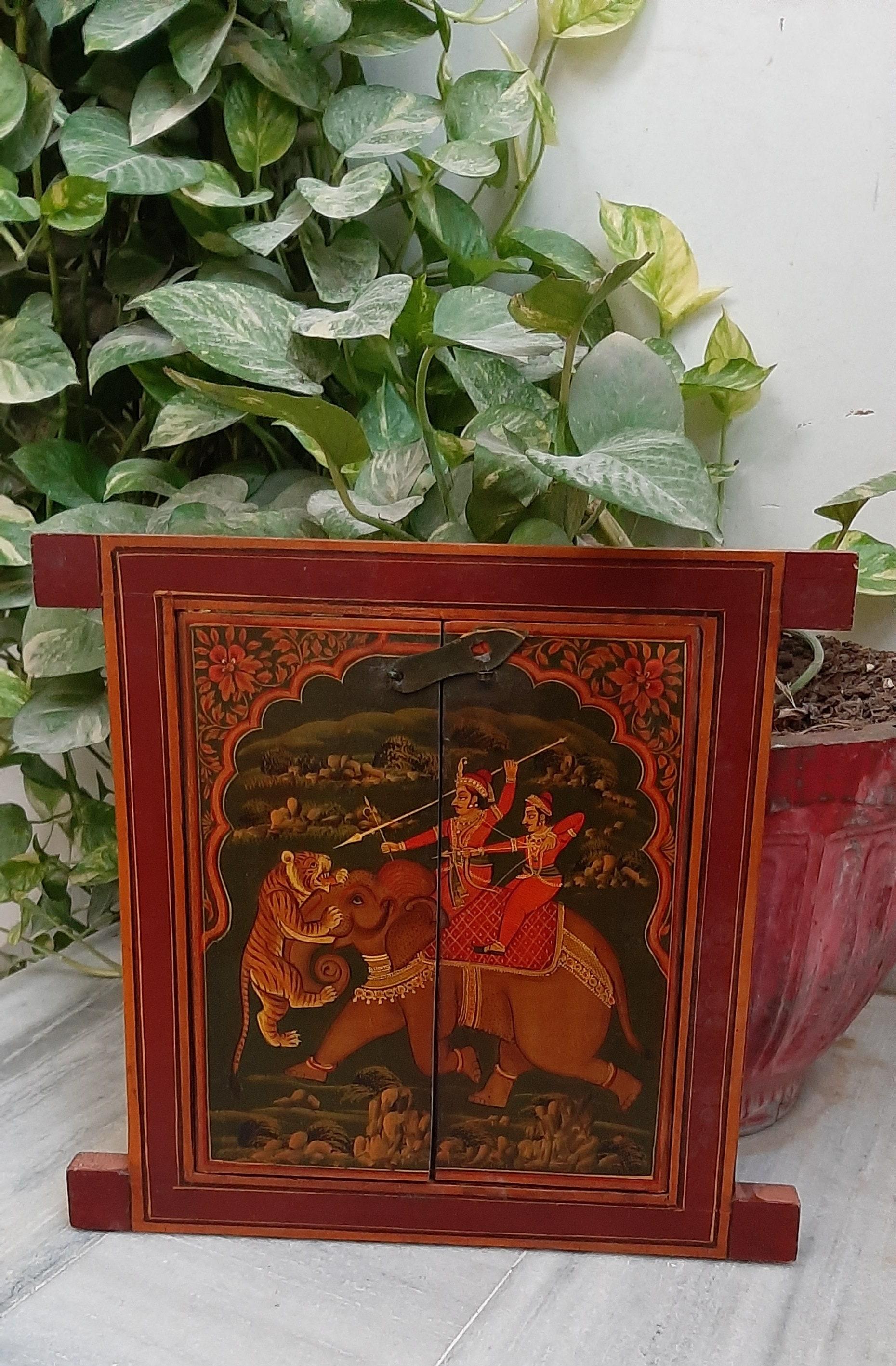 

Handmade Indian Jharokha: Traditional Painted Wood Window Wall Decor різнокольоровий