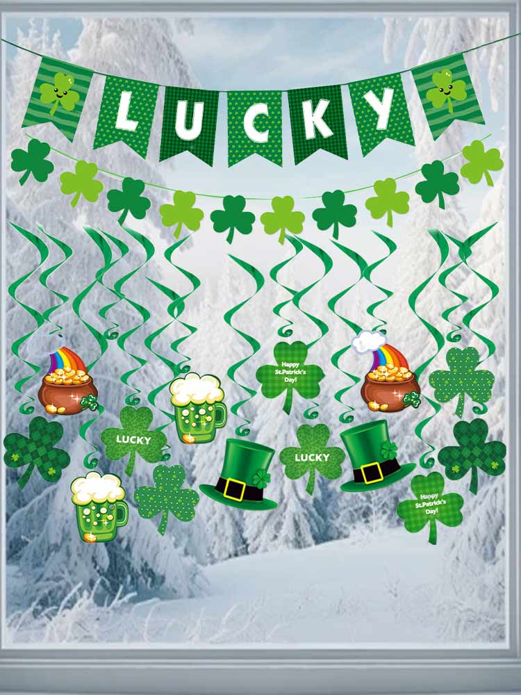 Shamrock Letter Banner Hanging Swirl Decor Lucky Banner Clover Hanging Swirls Garlands for Home Saint Patrick Party Supplies