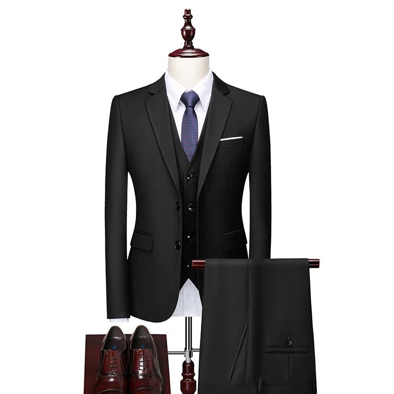 Herren 2024 Einfarbig Zweiknopf Dreiteiler Hochzeits Smoking Business Casual Set