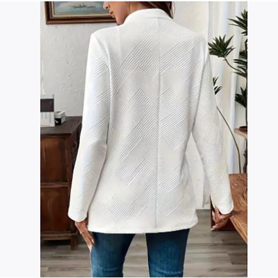 Spring Autumn Winter Fashion Plain Textured Double Breasted Cardigan Decorative Inner Pocket Long Sleeves