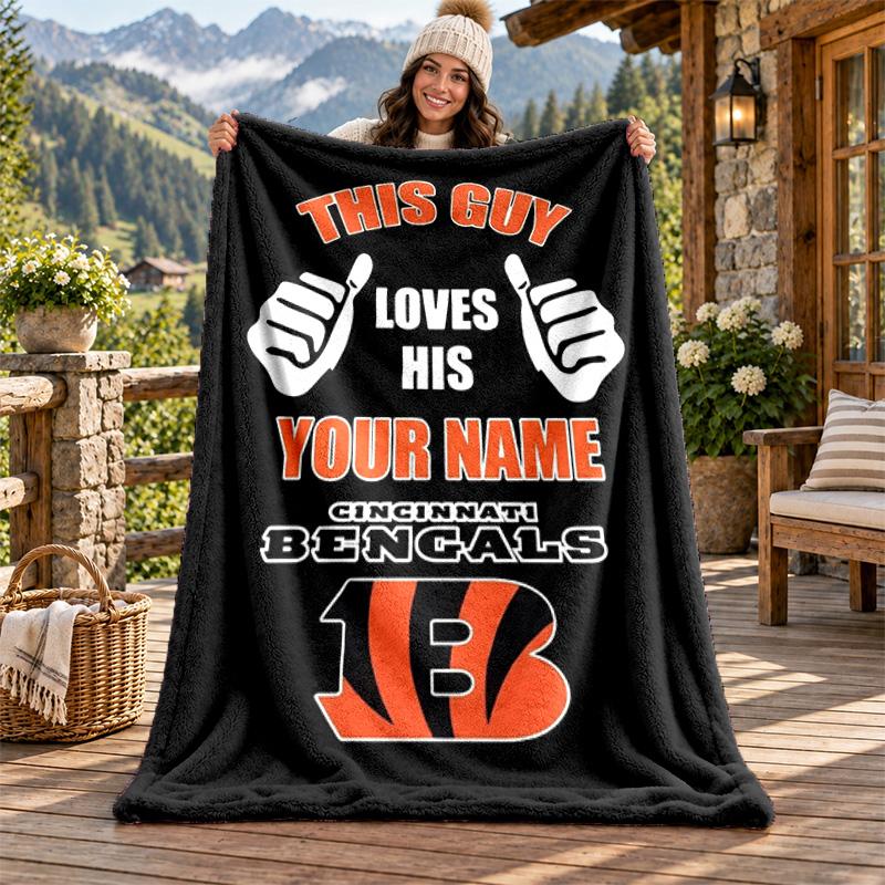 Cincinnati Bengals Custom Name Flannel Blanket Personalized Soft Warm Plush Throw Blanket Customized Gift for Family Friends