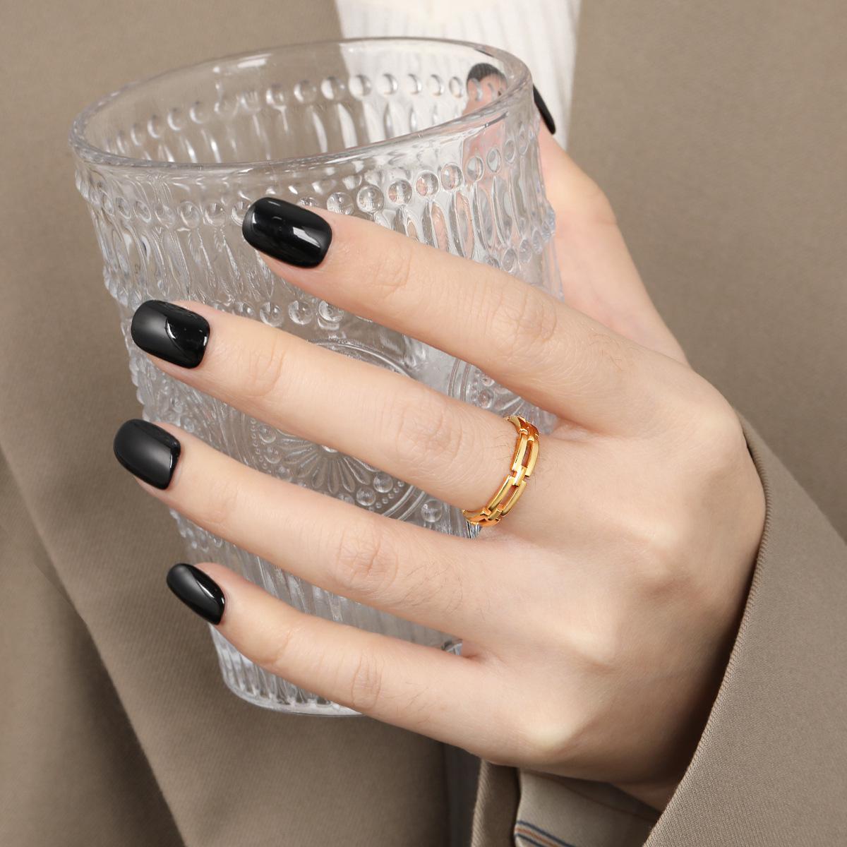 

Трансграничное геометрическое кольцо-прямоугольник с цепью: Минималистичные украшения из титановой стали Size 5