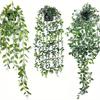 3pcs Artificial Hanging Potted Plants, Fake Hanging Eucalyptus Vine, Mandala Vine and Pea Pods with Pots, Indoor Outdoor Hanging Decor