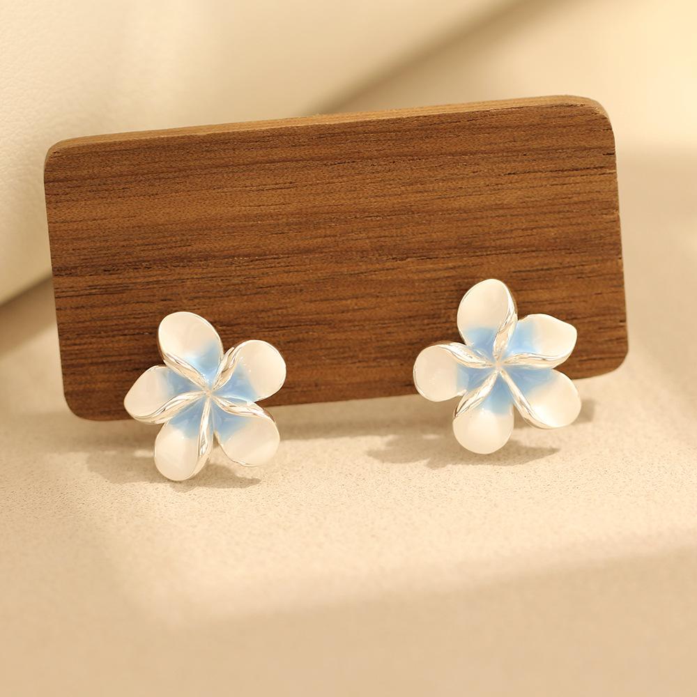 Japan and South Korea Sweet Temperament Dripping Oil Yellow and Blue Egg Flower Earrings Simple and Versatile No Ear Piercings Earrings Women's Gifts