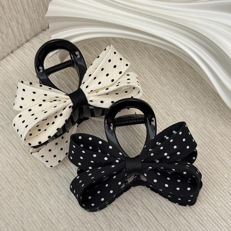Polka Dot Bow Hair Clip For Women Elegant Temperament Shark Clip Girl Ponytail Clip