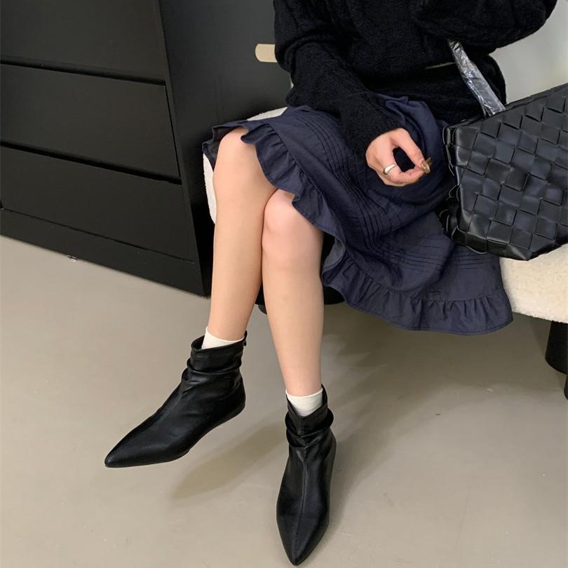 Pointed foreign style small short boots women's shoes autumn and winter 2025 new Korean small ankle boots thin pile Chelsea boots