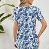 Letni damski T-shirt ze sznurkiem, guzikiem, luźny, z nadrukiem, jaskółczy ogon, krótki rękaw