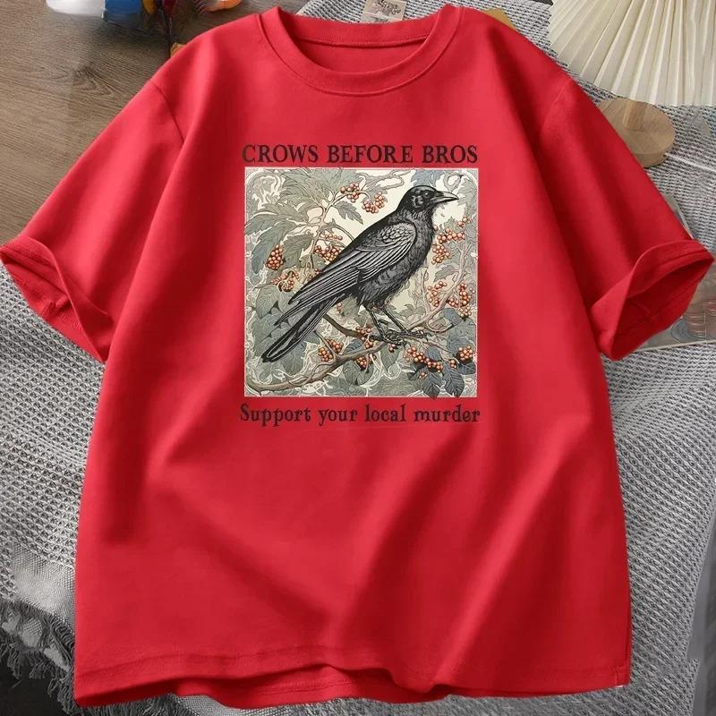 Funny Crows Before Bros Retro T Shirt Women Men Halloween Tshirt Casual Crewneck Short Sleeve Tee Dark Academia Clothing