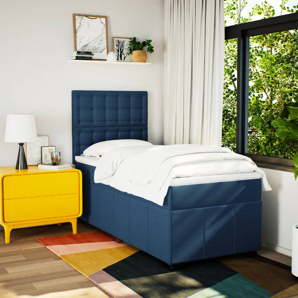 Box Spring Bed with Mattress Blue 90 x 200 cm Fabric