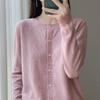Women's 100% Wool Round Neck Cardigan - Autumn/Winter Versatile Short Sweater Coat