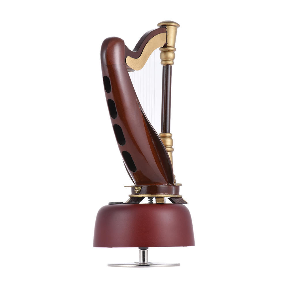 Classical Wind Up Harp Music Model with Rotating Musical Base Instrument Miniature Replica Artware Gift