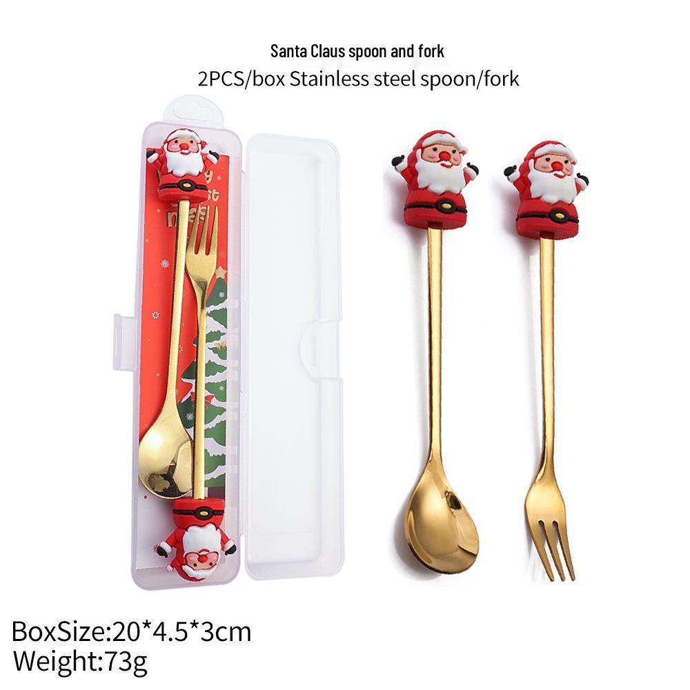 Christmas Tree Spoon & Fork Set – Santa Claus Holiday Gift