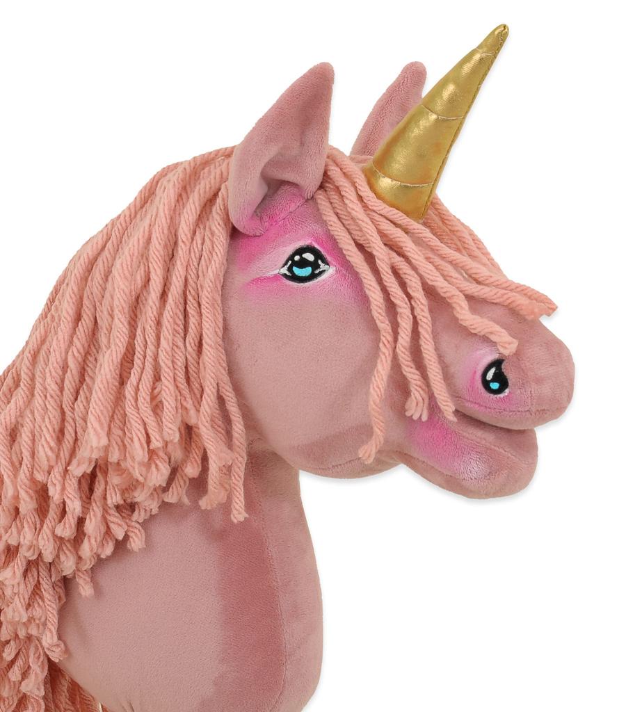 Hobby Horse Unicorn On a Stick, Small, Dusty Pink with Pink Mane and Gold Horn