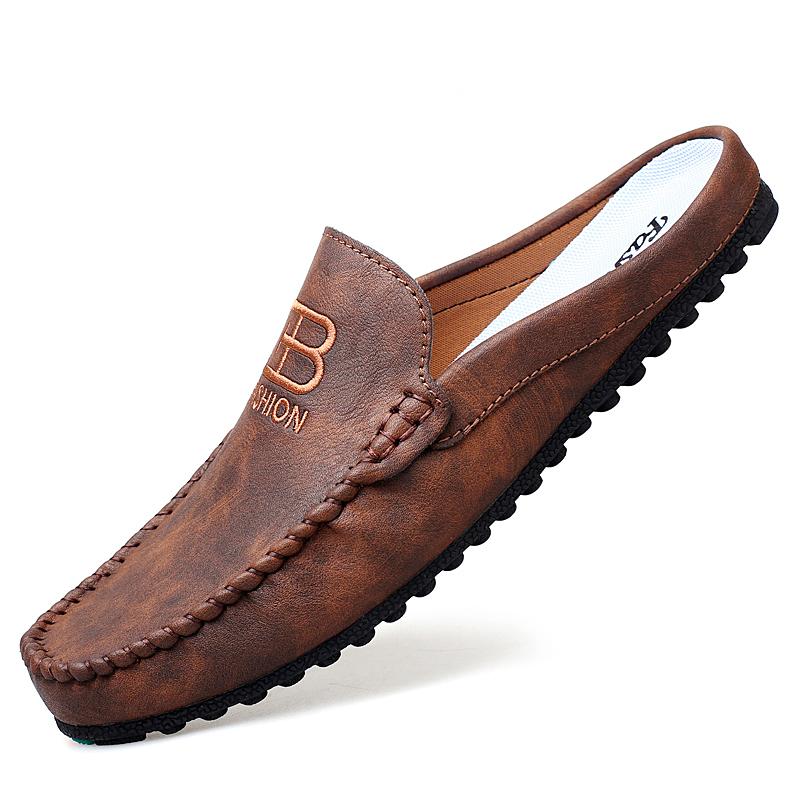Summer Half Shoes for Men Mules Designer Male Slides Leather Semi-Drag Casual Shoes Backless Loafers Slippers Male Driving Shoes