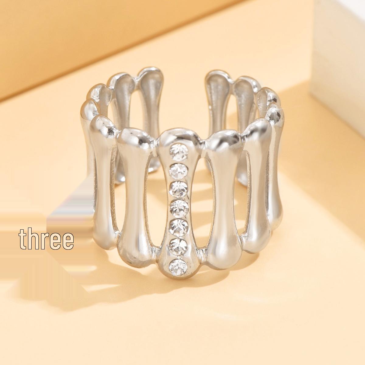 Vintage Geometric Hollow Stainless Steel Diamond Ring for Women